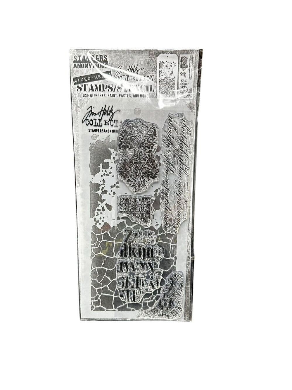 Tim Holtz Mixed Media Clear Stamps Stencil Background Grime Crackle New THMM123